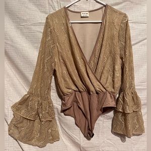 PEACH LOUNGUE BODYSUIT JUMPSUIT SPARLY GOLD